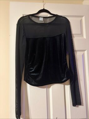 wild fable Black Velvet and Mesh Long-Sleeve Top